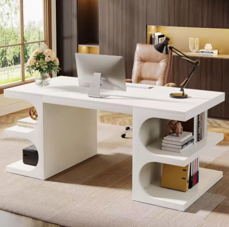 Executive Office Desk 62",Large Computer Desks with Storage Shelves,Writing Desk Study Table,Workstation Desk Business Furniture