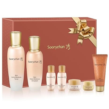Christmas Gifts Sooryehan Bon Extra Moisture Korean Skin Care Gift Set (13.01 Fl Oz) - Luxury Premium High-end by LG Beauty. Hydrating Toner, Emulsion Lotion, Cleansing Foam, Eye Cream.