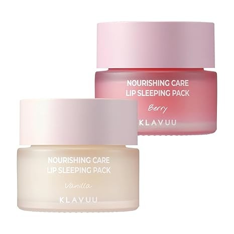 Klavuu Lip Mask Set (2PCS) – Overnight Deep Hydrating Korean Lip Balm Treatment for Very Dry, Chapped Lips | Lip Lightening & Plumping with Instant Hydration | Gentle Exfoliating (Berry & Vanilla)