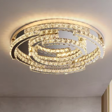 Modern Luxury Crystal Style LED Ceiling Lamp For Living Room Bedroom Study Remote Control Round Silver Chrome Chandelier Light