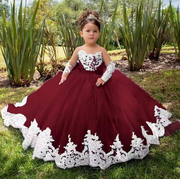 Long Sleeves Flower Girl Dresses For Weddings Toddlers Satin Bow Ball Gown Pageant Dress Sparkly 1st Communion Party Gowns