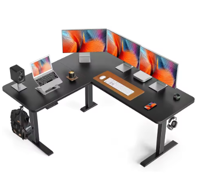 L Shaped Standing Desk, 63" Corner Standing Desk with Electric Adjustable Height, L Shaped Adjustable Desk with Splice Board