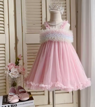 Summer Baby Girl Dress Cute Mesh Rainbow Suspender Girl Princess Dress Girl Birthday Party Dress