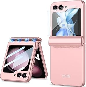 Case for Samsung Galaxy Z Flip 5 Built in External Screen Protector and Hinge Protection,Heavy Duty Shockproof Anti-Scratch Full Body Protective Phone Cover for Galaxy Z Flip 5 5G(Pink)