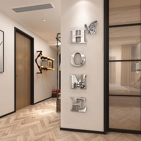Home Wall Decor Letter Signs Acrylic Mirror Wall Stickers Wall Decorations for Living Room Bedroom Home Decor Wall Decals (Silver, 47.2 X 15.3IN)
