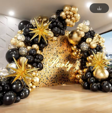 Black and Gold Balloons Garland Arch Kit with Starburst Foil Balloons for Wedding Birthday Family Party Decorations Supplies