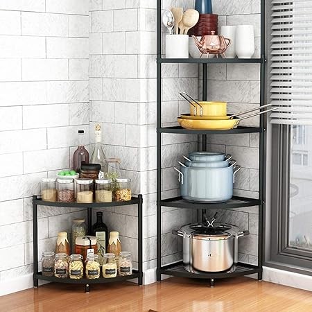 5-Tier Kitchen Corner Shelf Rack, Free Standing Pot Rack for Organizer Stainless Steel Cookware Stand
