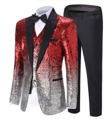 Green Silver Men's suit Shiny Sequins Suit Slim Fit Gold Tuxedos Blazer+Vest+Pant For Party Wedding Banquet Prom Stage Costume