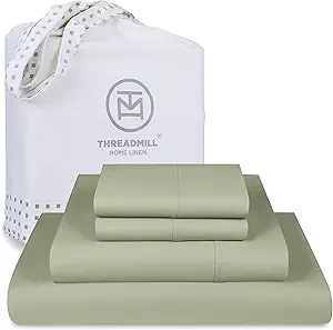 Threadmill Luxury 800 Thread Count King 100% Cotton Sheets - Sage Green Sateen Weave Bed-Sheets, Better Than Egyptian Cotton, 4 Pc Solid Soft Bed Set, Fits 16" Deep Pocket