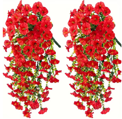 2pcs UV-Resistant Artificial Morning Glory & Eucalyptus Hanging Decor - Perfect for Home, Garden, Weddings | Versatile Outdoor