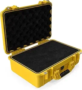 MEIJIA Portable All Weather Waterproof Protective Case,Hard Case,Camera Case With Customized Fit Foam,Fit Use of Drones,Camera,Equipments,Pistols,13.35 x11.63x5.98inches (Yellow)
