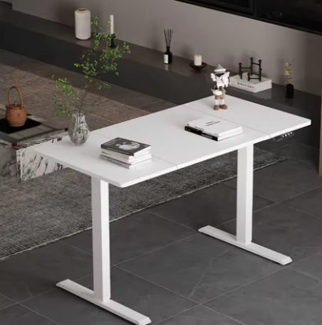 Height adjustable electric standing desk, sitting desk, motion desk, home office workstation, protection of the cervix and lower spine