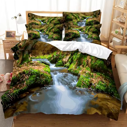 Beautiful Landscape Pattern Down Bed Cover Pillowcase 3D Digital Printing Bedding Set 2-3 Pieces Home Textile