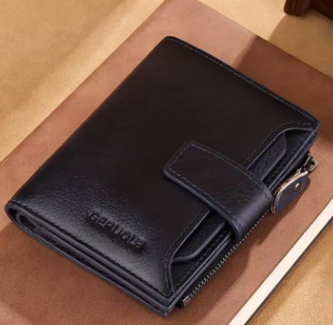 Wallet men's genuine leather 2024 new money bag short clip men's silver wallet card holder large capacity
