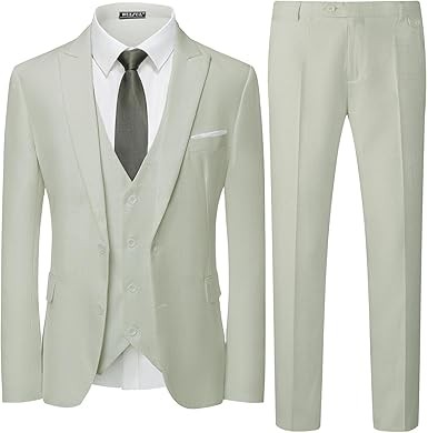 WULFUL Men's 3 Piece Slim Fit Suit Set Two Button Blazer Jacket Vest Pants Tuxedo Set for Party, Wedding and Business