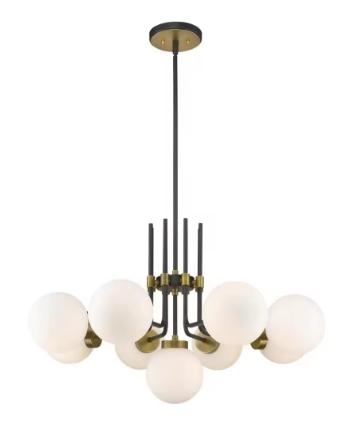 Pendant chandelier 9-Light 540 Total Watts, Matte Black & Olde Brass Hanging chandelier