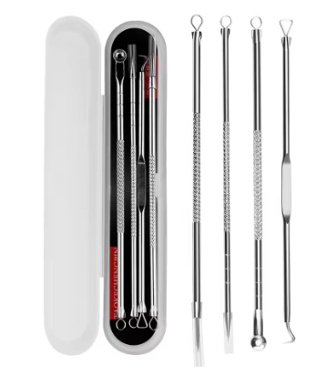 4Pcs Blackhead Acne Remover Set Beauty Skin Care Pore Cleaner Acne Needle Pimple Stainless Steel Pimple Needles Removal Tools
