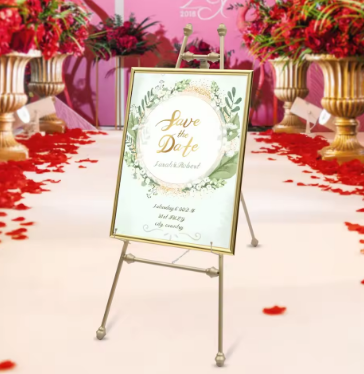 46.5" Easel Stand 2Pcs Gold Floor Easel Stand tall, Adjustable Wedding Shops Display Rack Drawing Poster Display Stand