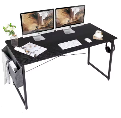 55'' Large Computer Desk Home Office Desk with Side Storage Modern Writing Desk Black Simple Desk Sturdy Work Desk Computer Tab