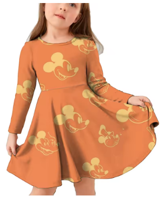 MINISO Disney Mickey Mouse Autumn Girls Long Sleeve Dress Cute 3D Print Girls Dress Fashion Children's Clothing Party Boys Tren