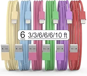 [Apple MFi Certified] iPhone Charger, 6Pack(3/3/6/6/6/10 FT) Lightning Cable Apple Charging Fast High Speed USB Compatible 14/13/12/11 Pro Max/XS MAX/XR/XS/X/8-multicolor