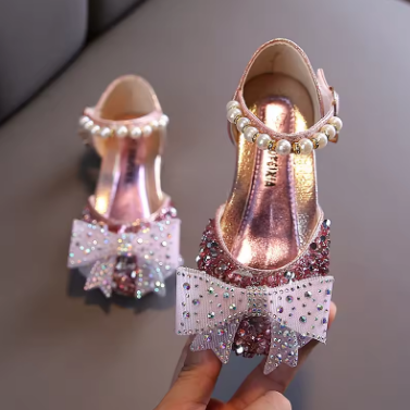 Summer Girls Sandals Fashion Sequins Rhinestone Bow Girls Princess Shoes Baby Girl Shoes Flat Heel Sandals Size 21-35