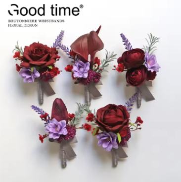 GT silk corsage wrist flower wedding decoration wedding rose brooch horseshoe lily black and red