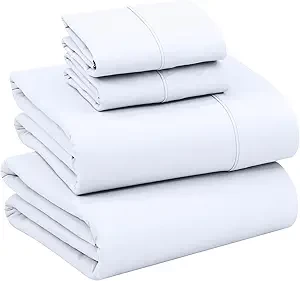 RUVANTI 100% Cotton Sheets - Crispy Cooling Percale Sheets for Queen Size Bed, Breathable & Durable Queen Sheet Set, 16 Inches Deep Pocket Bed Sheets, Briliant White, 4 Pieces