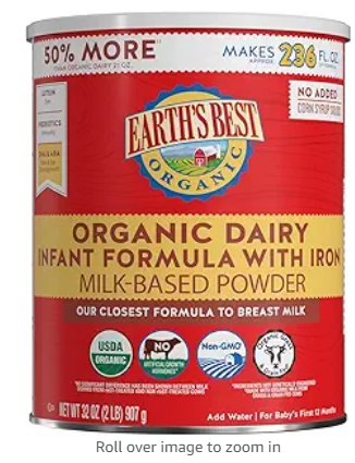 Earth's Best Organic Dairy Infant Powder Formula with Iron, Omega-3 DHA and Omega-6 ARA, 32 Ounce
