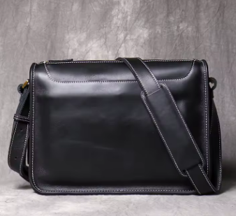Leathfocus Crazy Horse Leather Shoulder Bag Men's Bag Vintage First Layer Cowhide Leather Crossbody Bag for 12.9-inch Laptop
