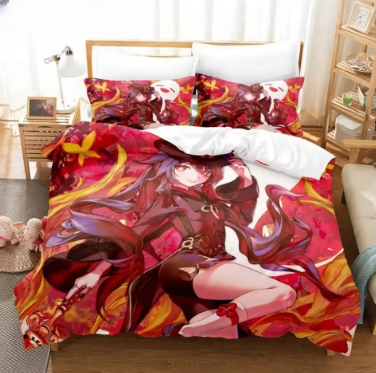New 3D Anime Hu Tao Genshin Impact Duvet Cover Bedding Set Comforter Linen Pillowcases Home Decor Single Double Twin King Queen