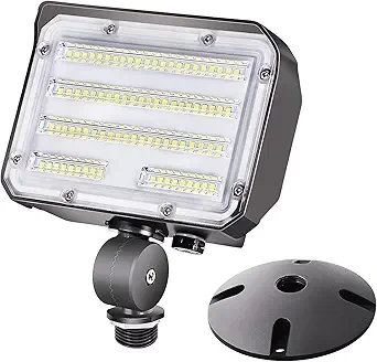 60W LED Flood Light with Knuckle, Outdoor Security Fixture Dusk-to-Dawn Photocell 5000K 7,800lm(300W Equivalent) 100-277V IP65 Waterproof with Base for Wall Mount for Entrance Garden Yard